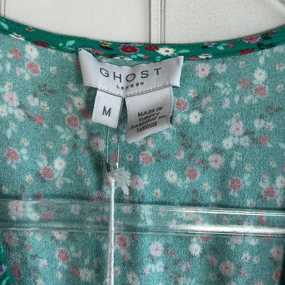 Ghost London size M Sabrina dress green ditsy floral buttoned puff sleeve midi - Picture 10 of 14